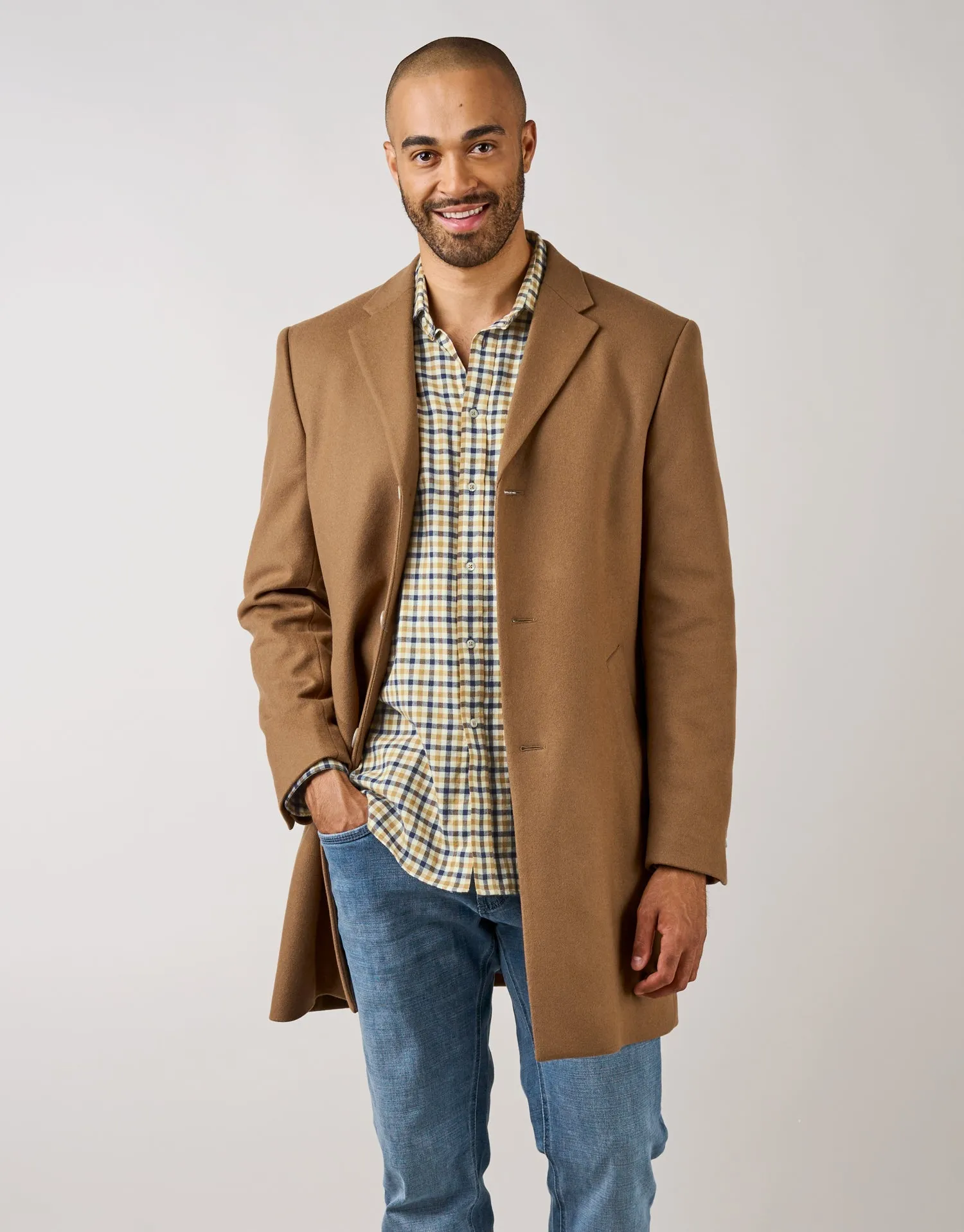 Sinatra Camel & Navy Check Flannel Shirt