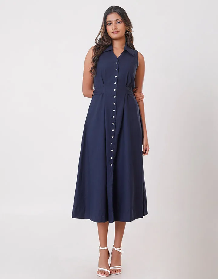 Sleeveless Belted Linen Shirt Dress