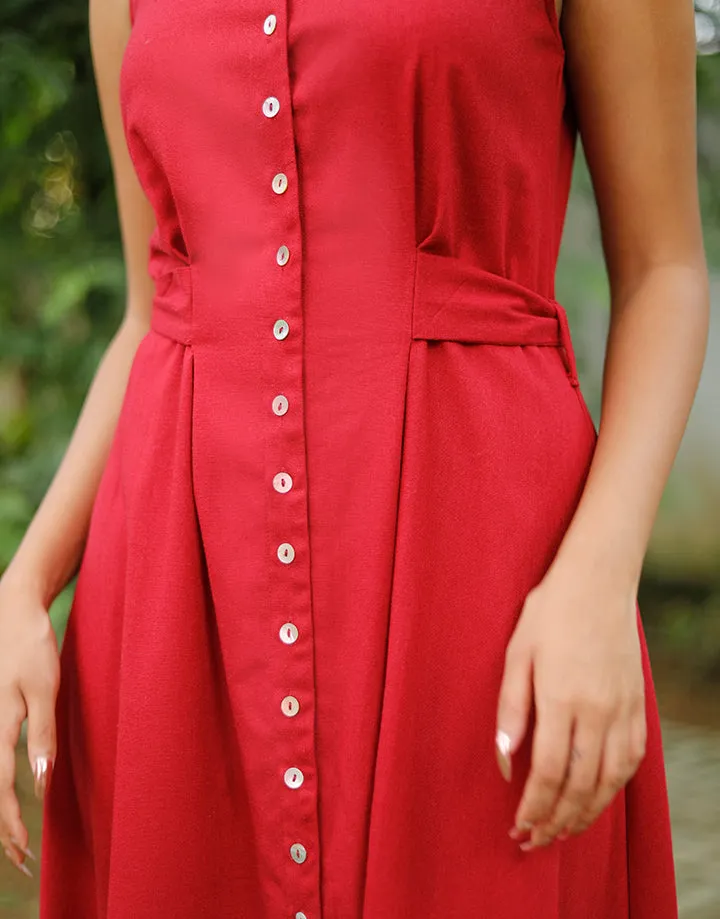 Sleeveless Belted Linen Shirt Dress