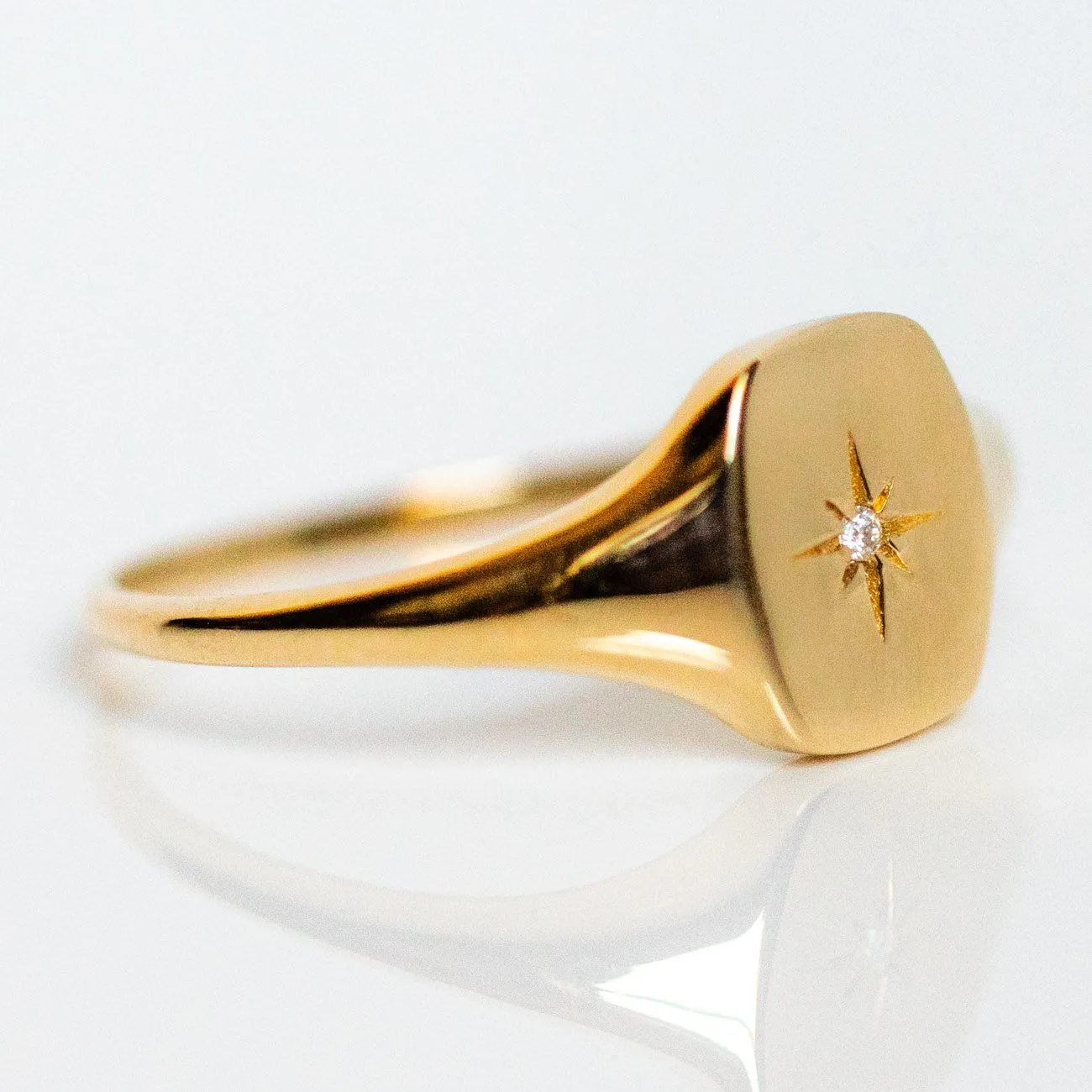 Solid Gold Diamond Star Signet Ring