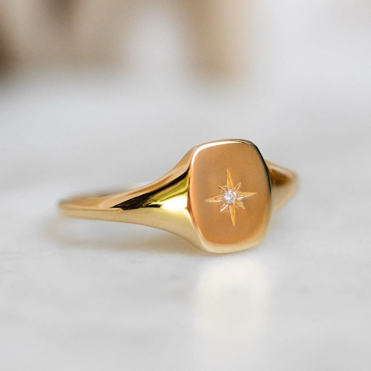 Solid Gold Diamond Star Signet Ring