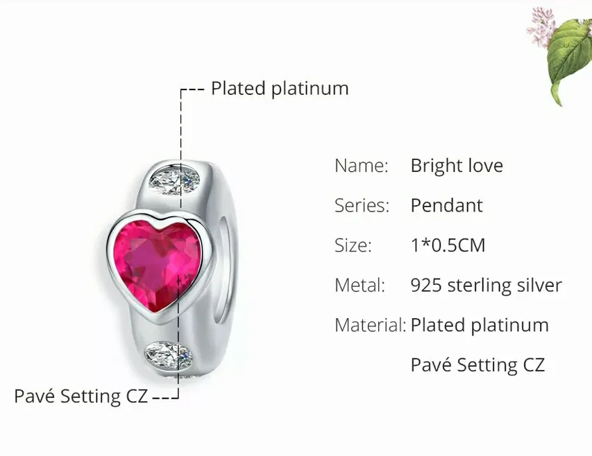 Sterling Silver Pandora Style CZ Heart Spacer Charm