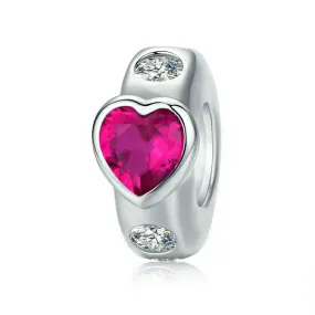 Sterling Silver Pandora Style CZ Heart Spacer Charm