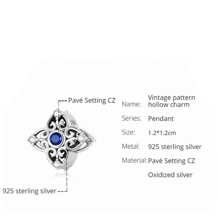 Sterling Silver Vintage Pattern Hollow Charm