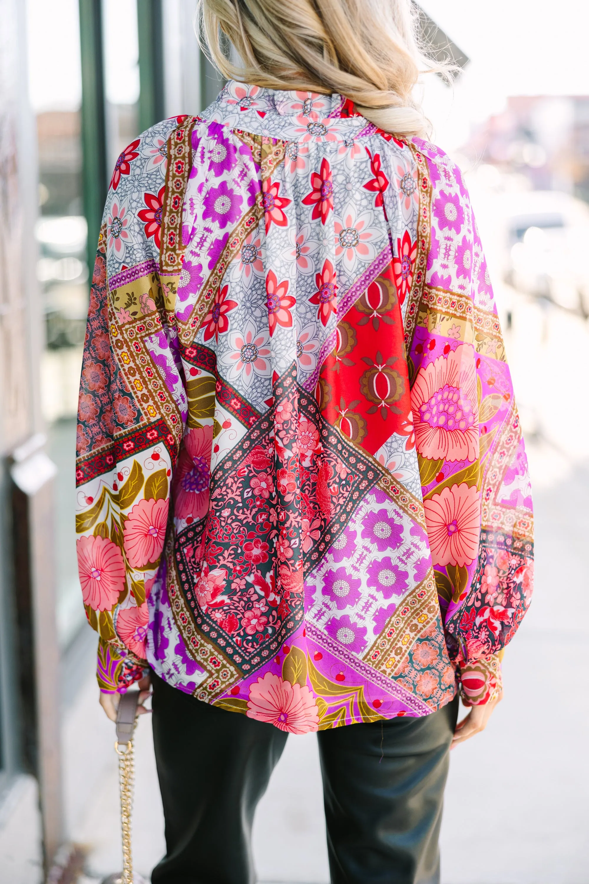 Talk About It Pink Mixed Print Blouse