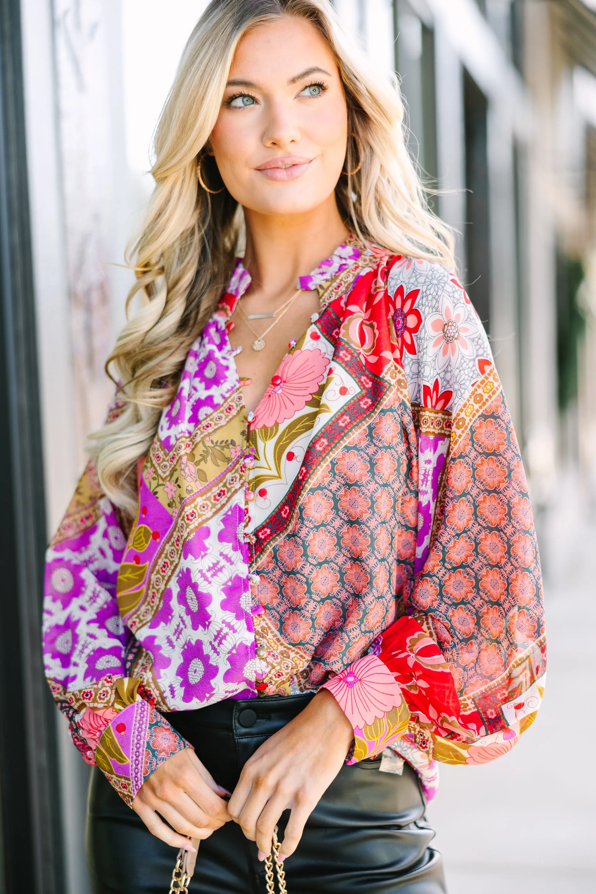 Talk About It Pink Mixed Print Blouse