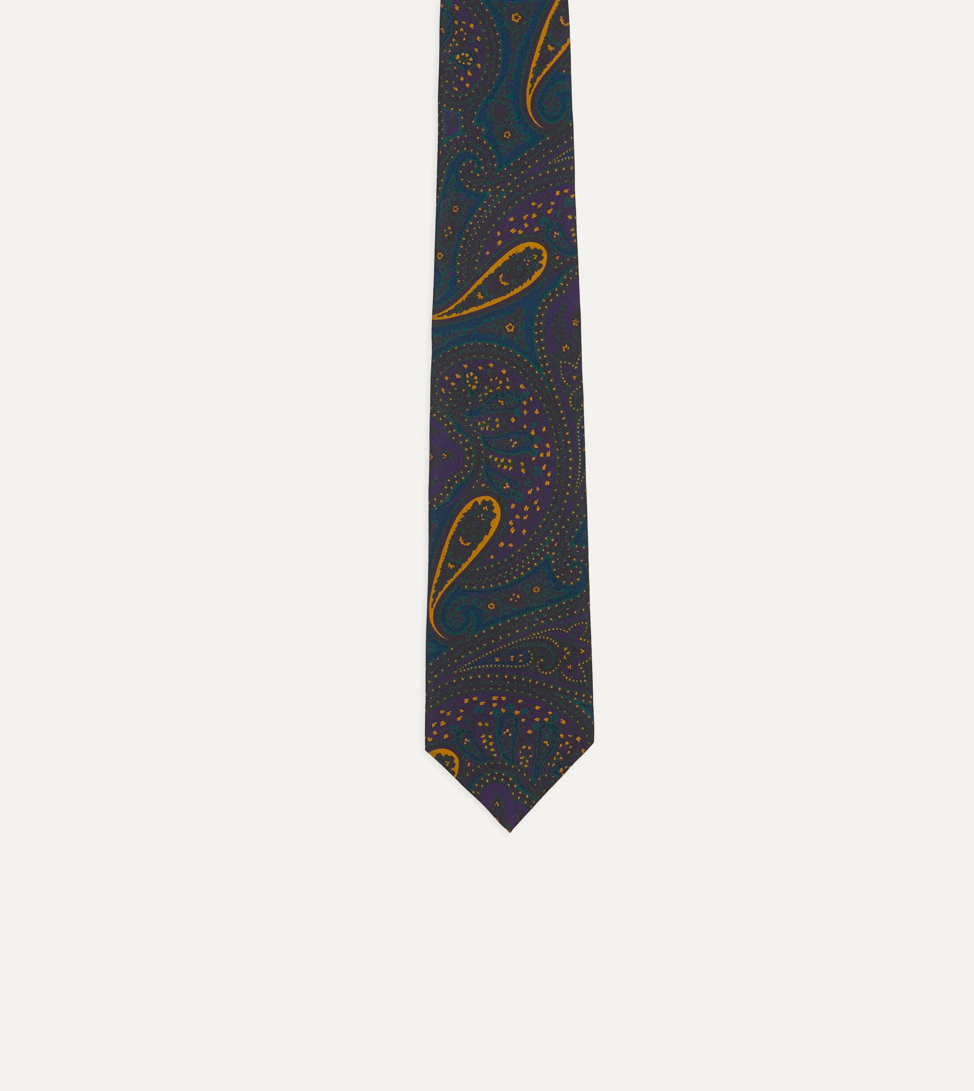 Teal and Purple Large Paisley Print Madder Silk Self Tipped Tie