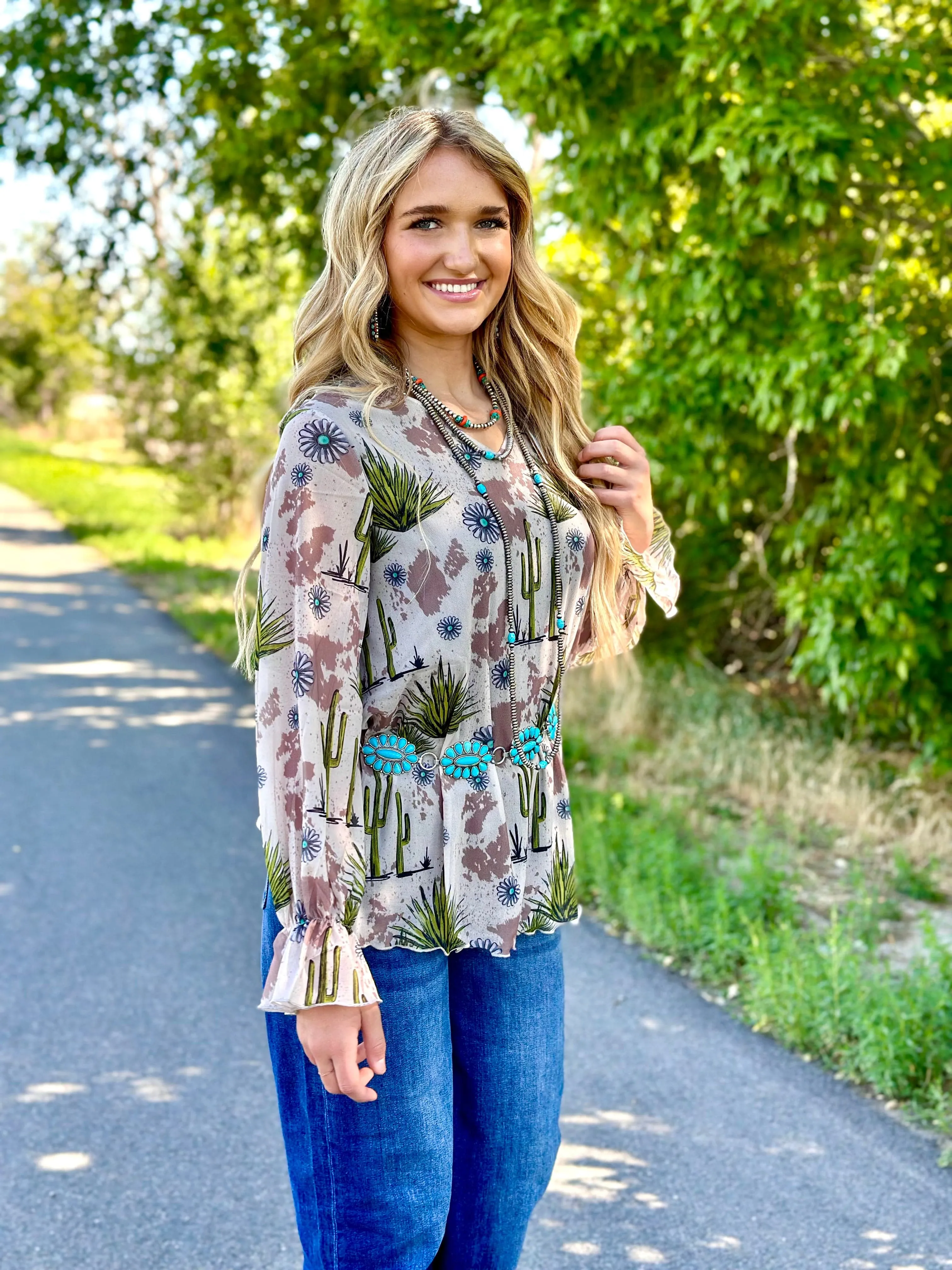 The Cactus Concho & Cow Print Pretty Top