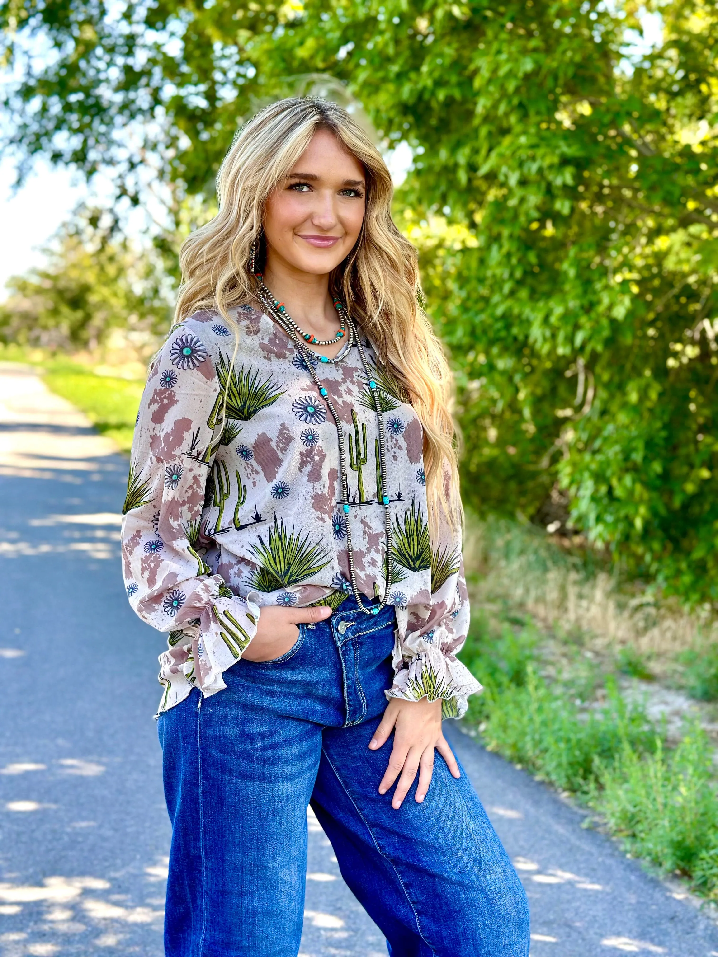 The Cactus Concho & Cow Print Pretty Top