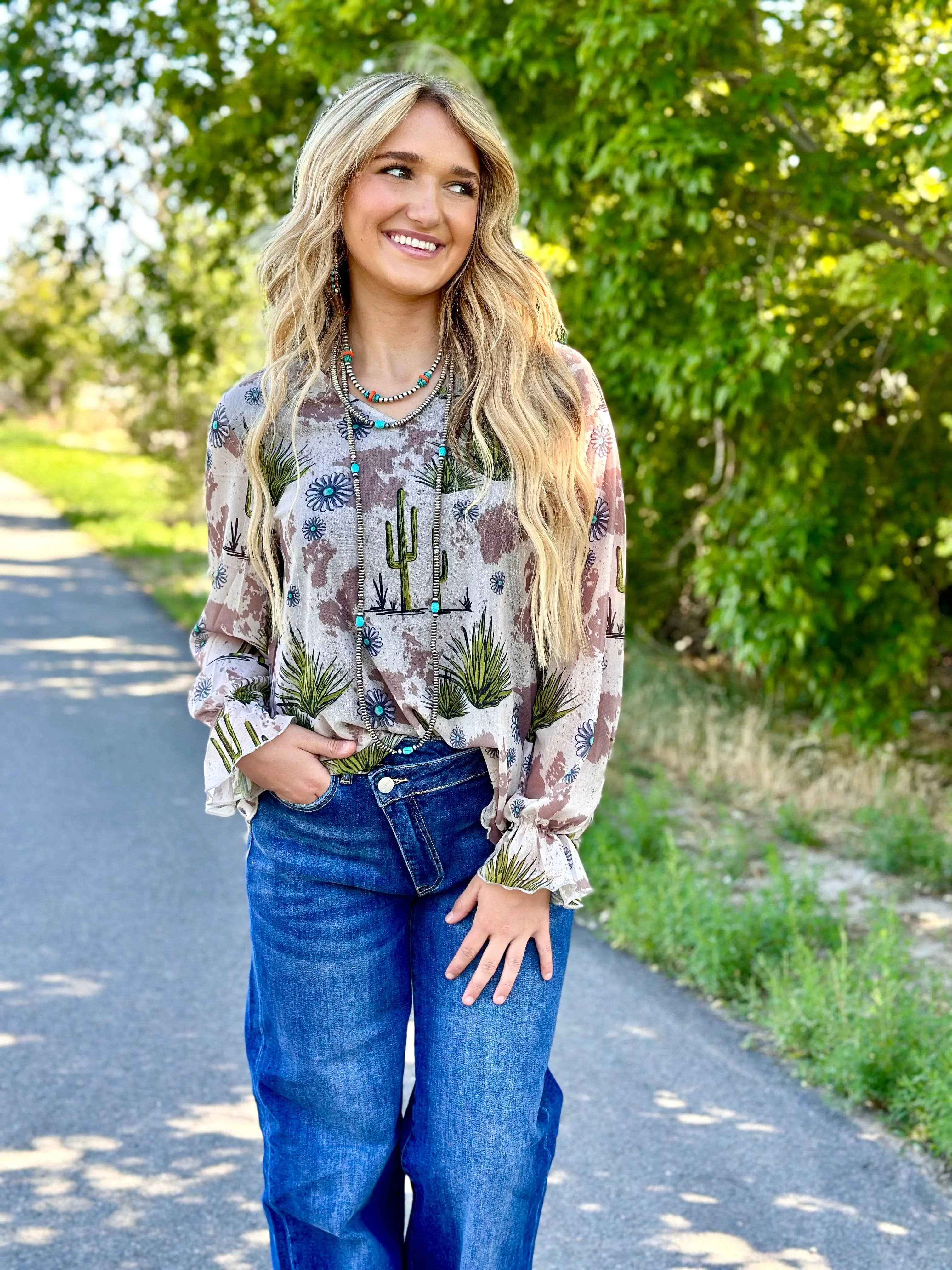 The Cactus Concho & Cow Print Pretty Top