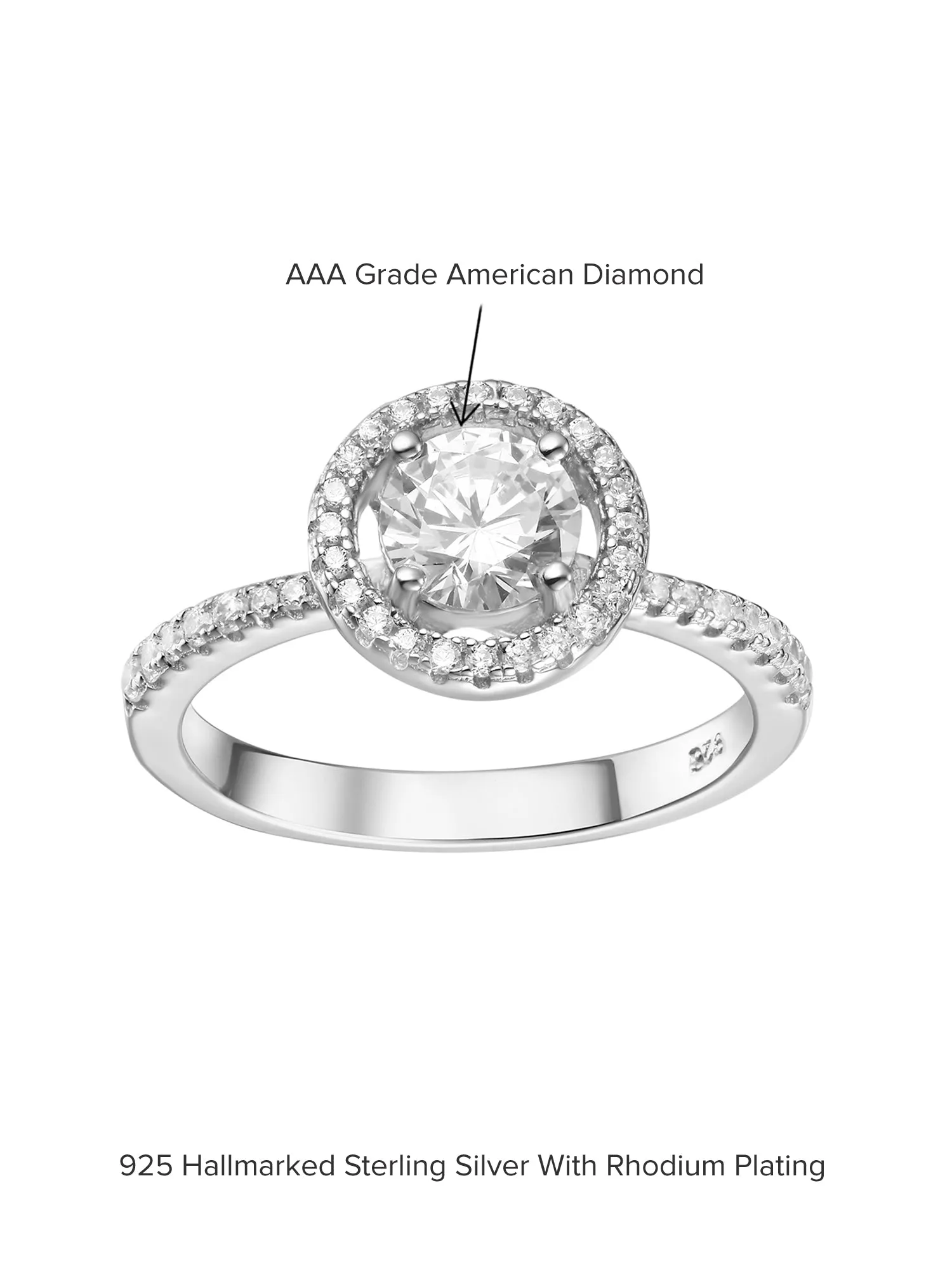 The Halo 0.5 Carat American Diamond 925 Silver Ring