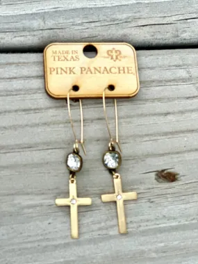 The Pink Panache Gold & Crystal Cross Drop Earrings