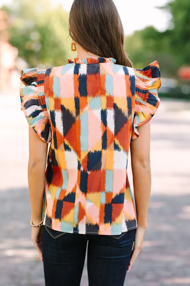 THML: Ready For The Day Brown Abstract Blouse