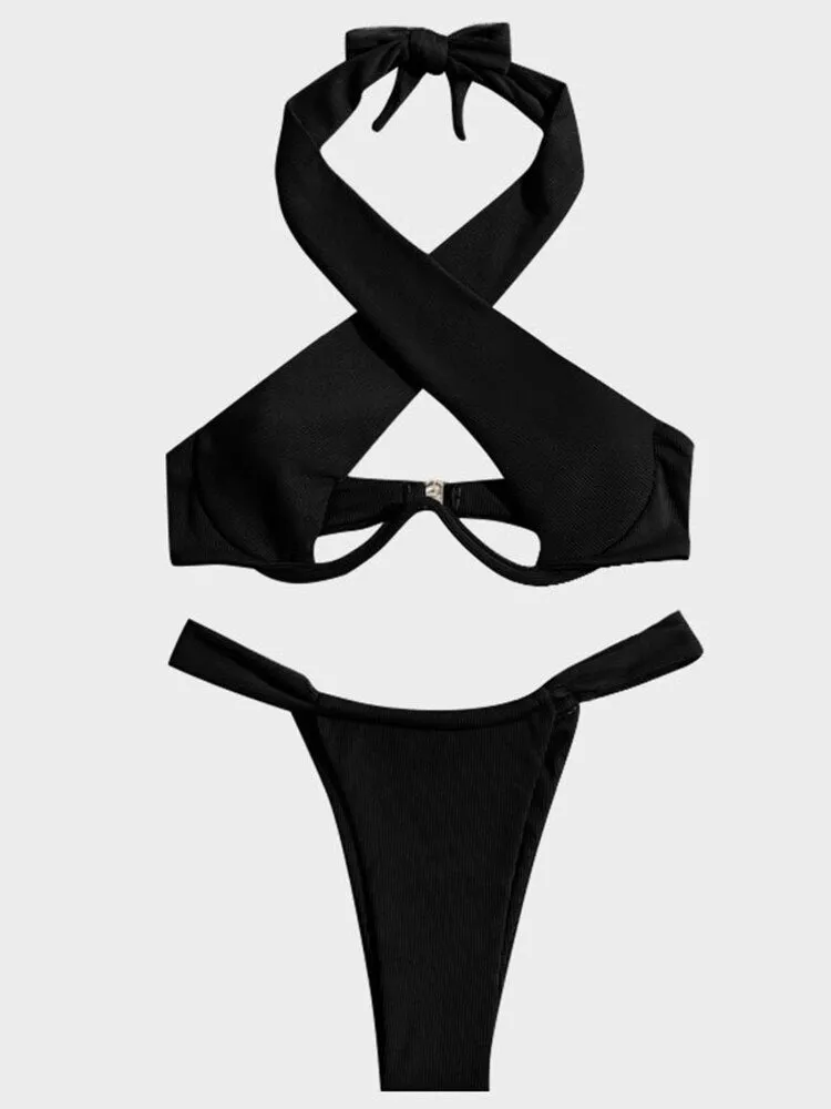 Thong Tide Cut-Out-Unterbrust-Bikini-Set