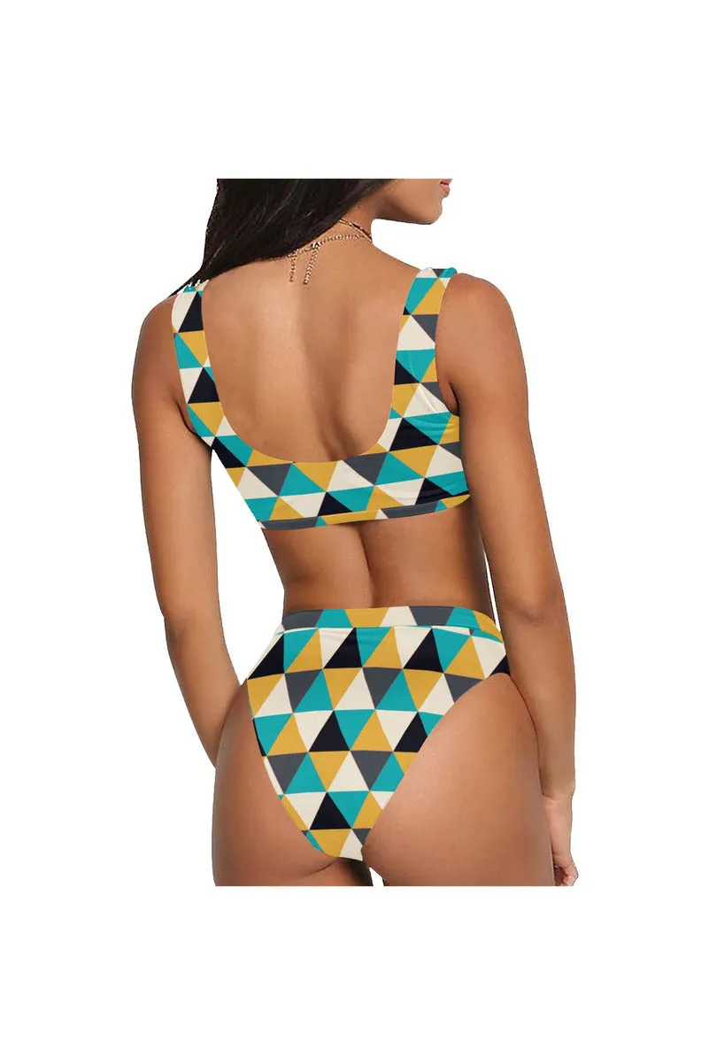 Tri-color Honeycomb Sport Top & High-Waist Bikini Swimsuit