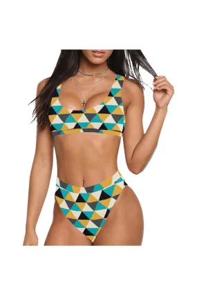 Tri-color Honeycomb Sport Top & High-Waist Bikini Swimsuit