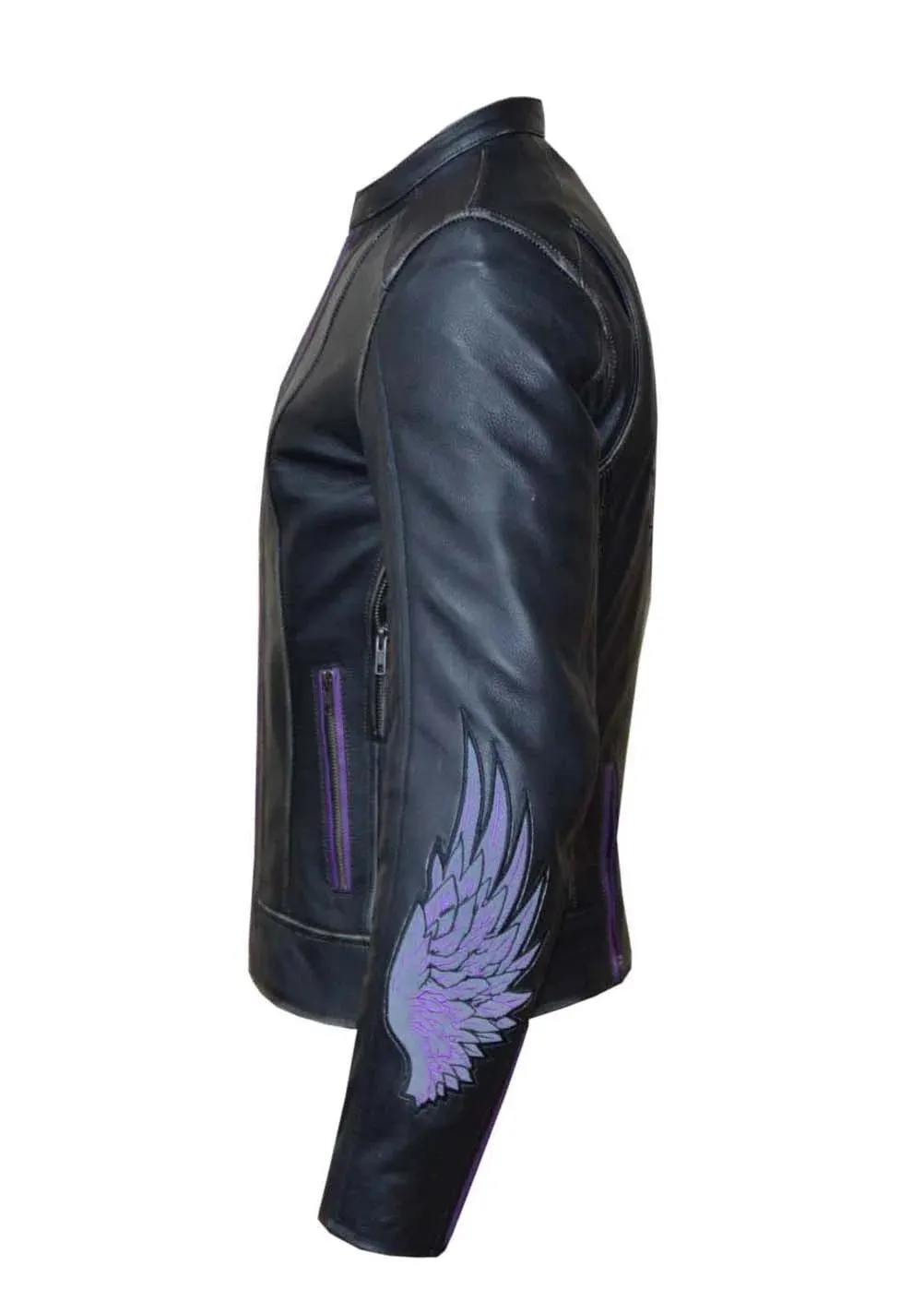 'Unik' Women's Purple Wing Ultra Leather Jacket - Black / Purple