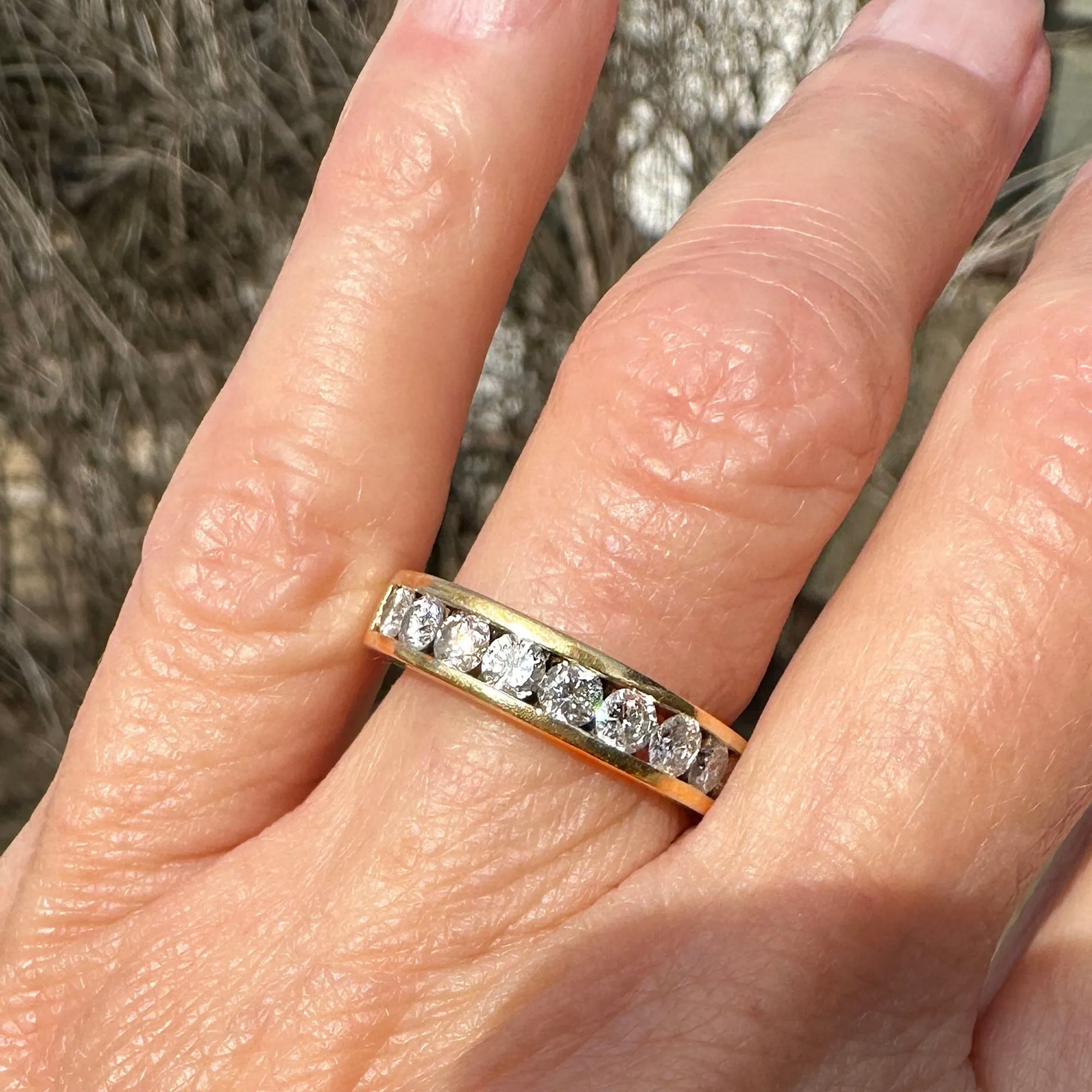 Vintage 1 Carat Diamond Half Eternity Ring Band in 14K Gold