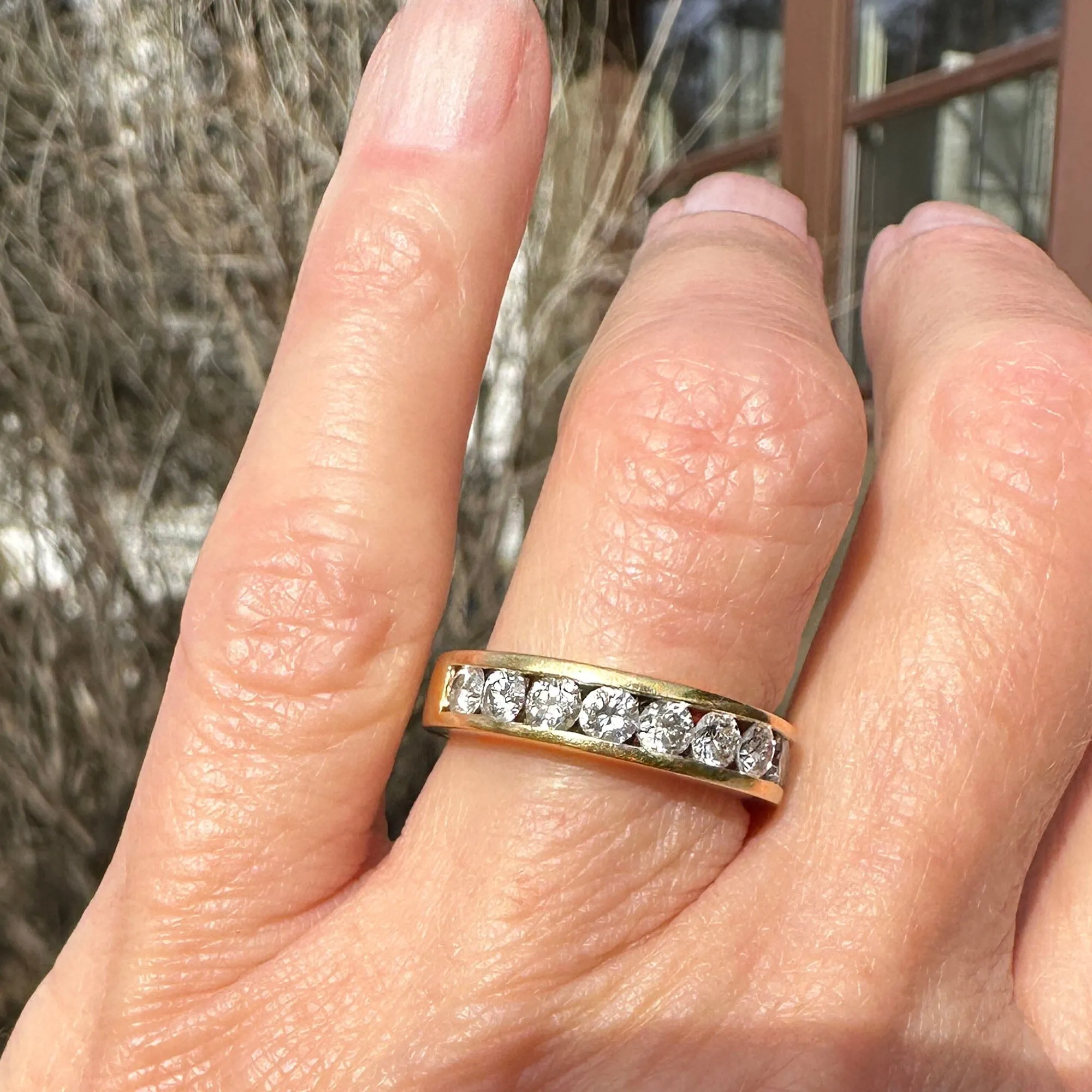 Vintage 1 Carat Diamond Half Eternity Ring Band in 14K Gold