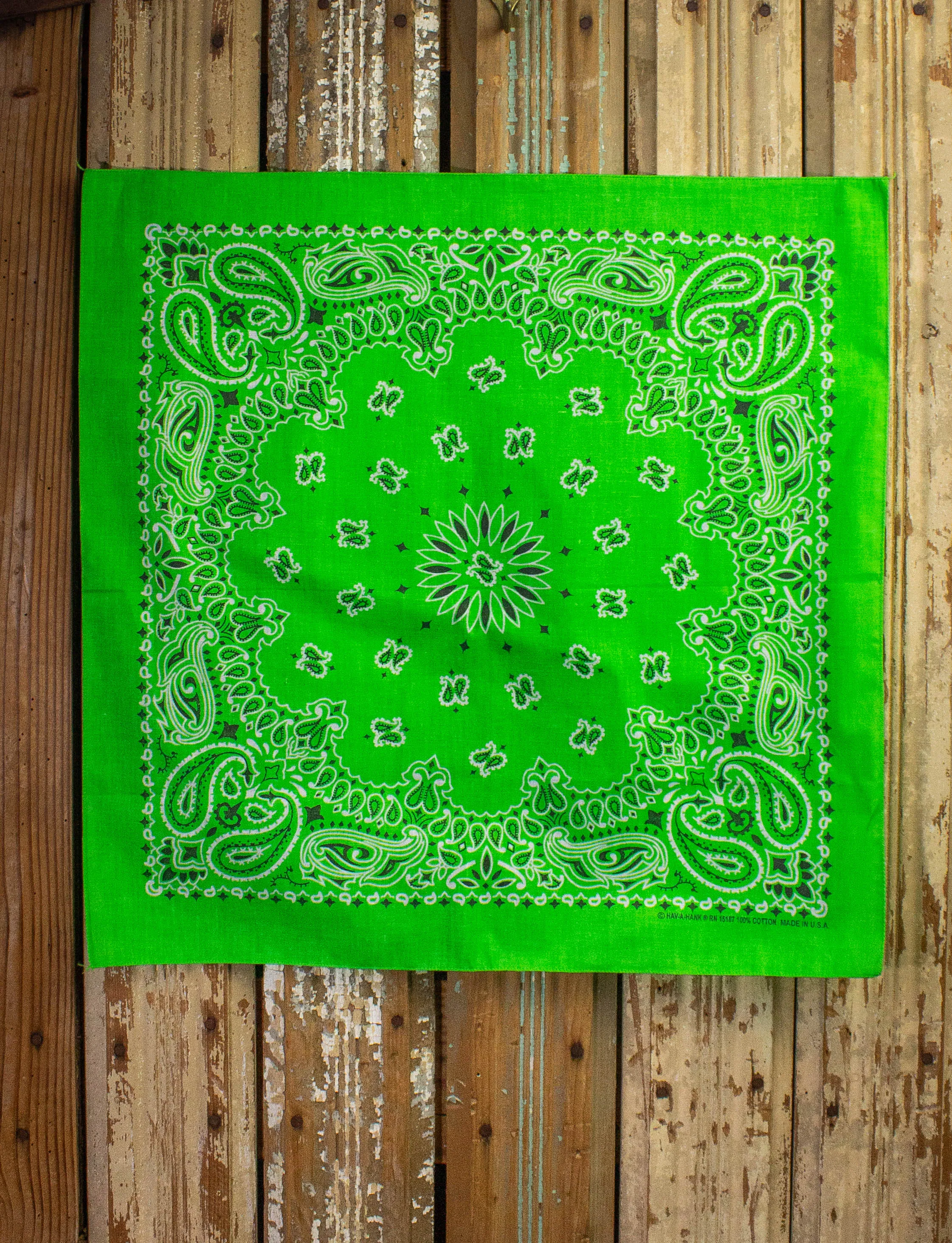 Vintage 80s Hav-A-Hank Neon Green Paisley Bandana