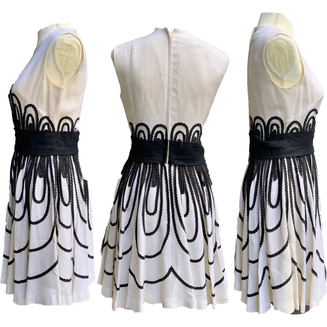 Vintage Black and White Cocktail Dress by Miss Elliette. Gorgeous Ribbon Detail.