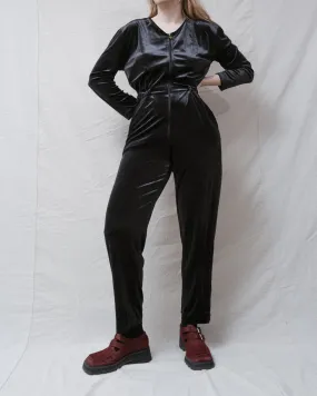 Vintage Black Velvet Jumpsuit (S/M)