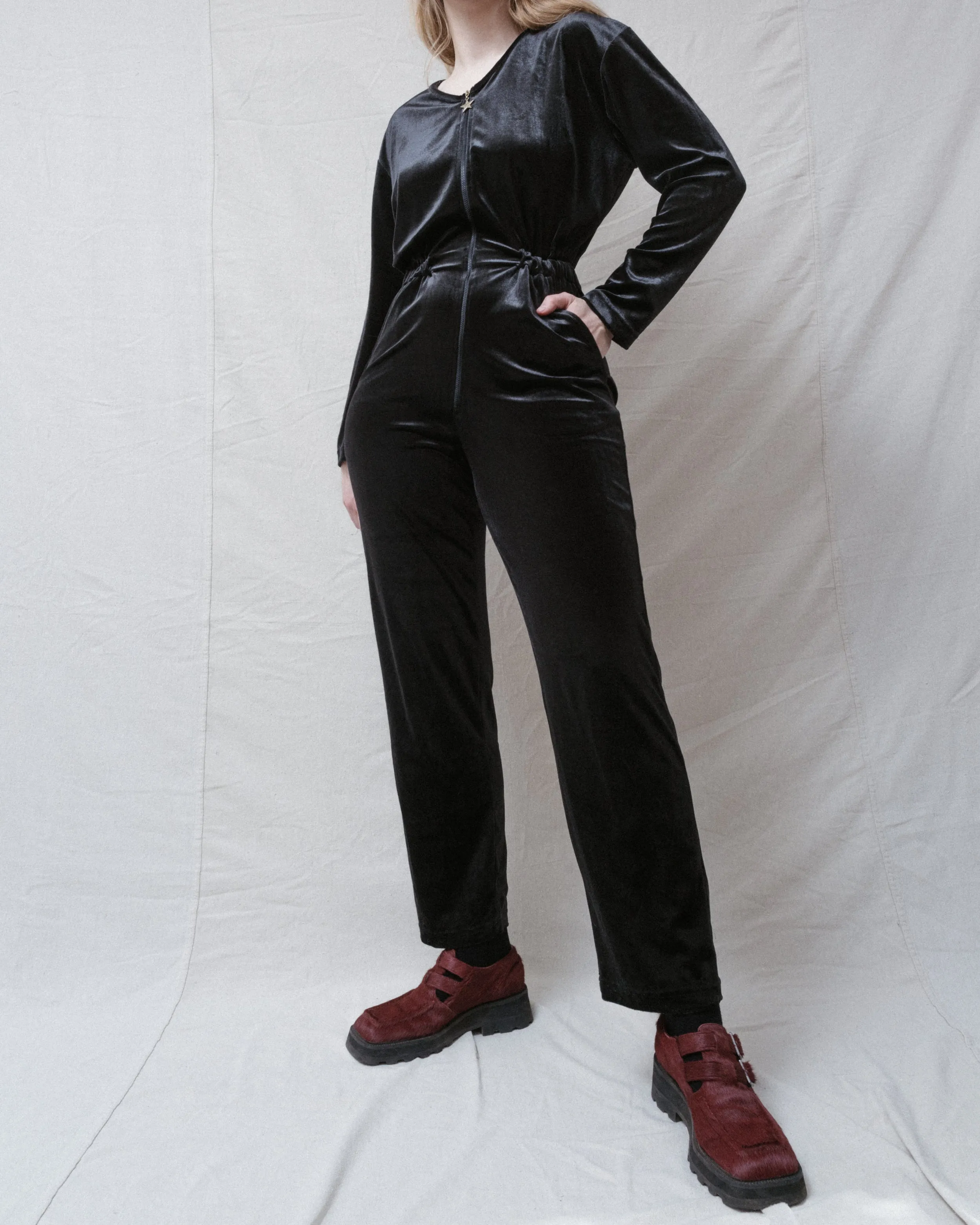 Vintage Black Velvet Jumpsuit (S/M)