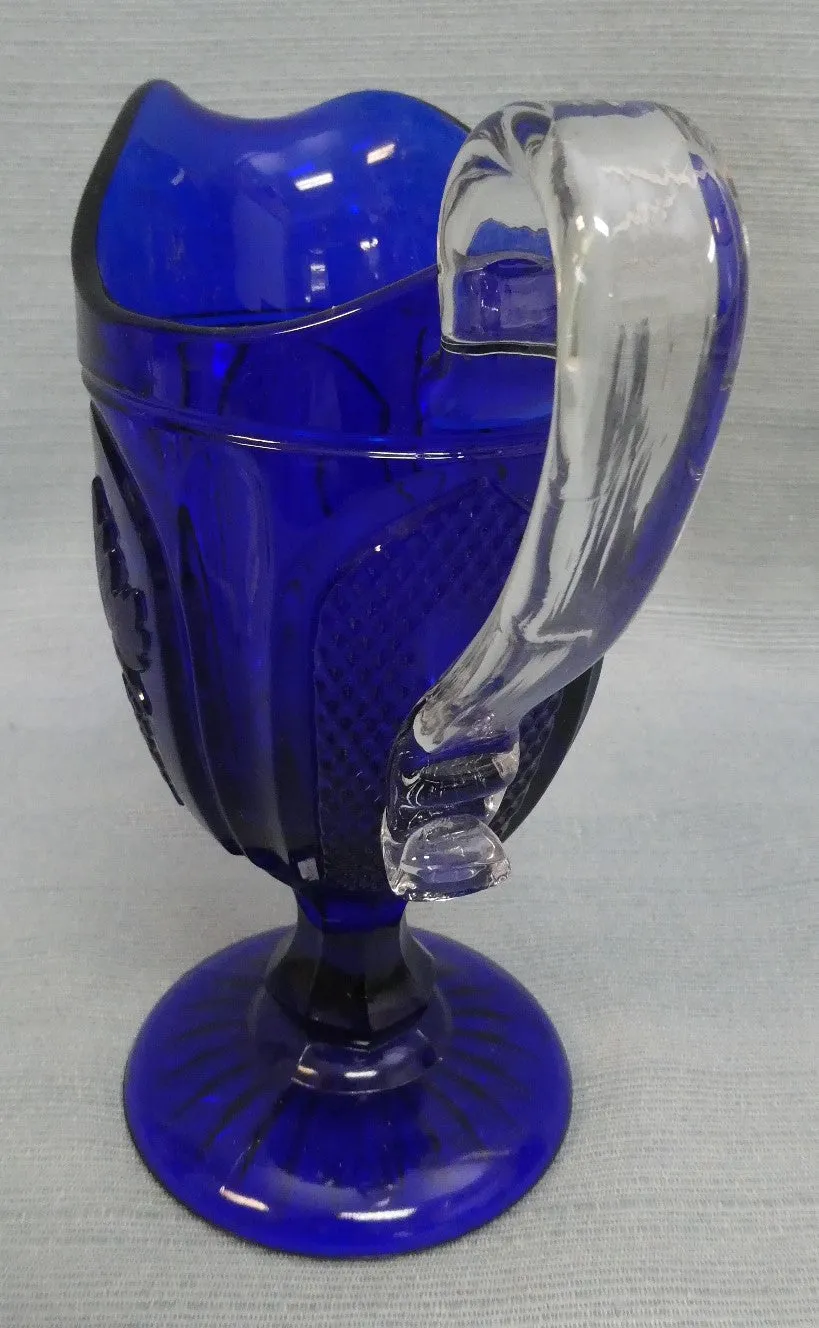 Vintage Cobalt Pressed Glass Footed Pitcher by Imperial Glass Co.