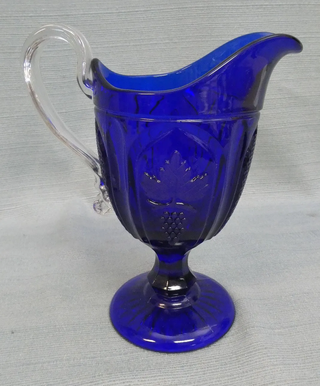 Vintage Cobalt Pressed Glass Footed Pitcher by Imperial Glass Co.