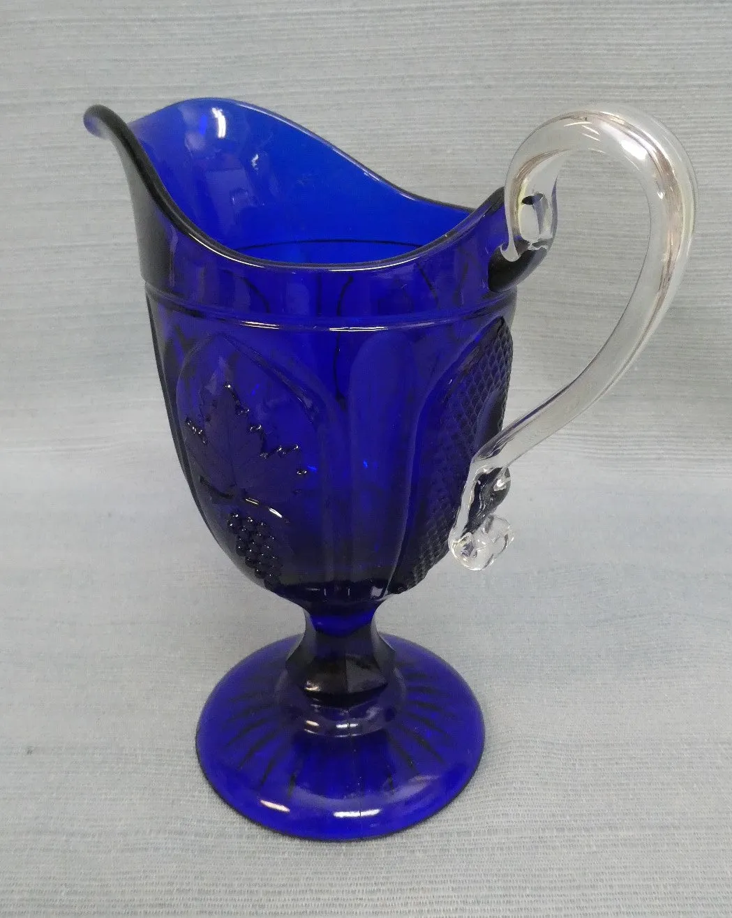 Vintage Cobalt Pressed Glass Footed Pitcher by Imperial Glass Co.