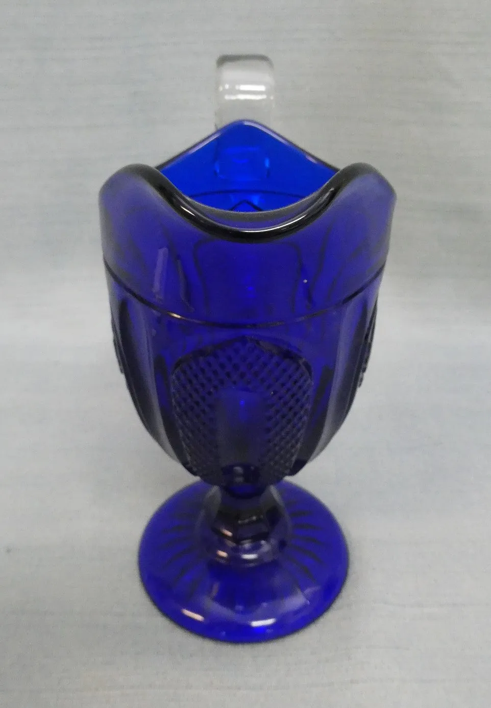 Vintage Cobalt Pressed Glass Footed Pitcher by Imperial Glass Co.