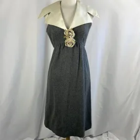 Vintage Grey Wool w Flowers Dress