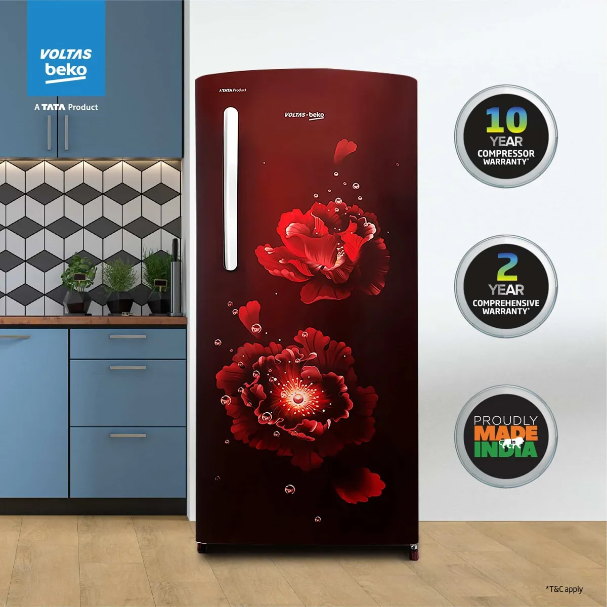 Voltas Beko 185 L, 5 Star, Single Door DC Refrigerator (Fairy Flower Wine)