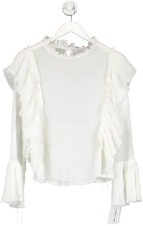 White Plisse Chiffon Blouse UK S