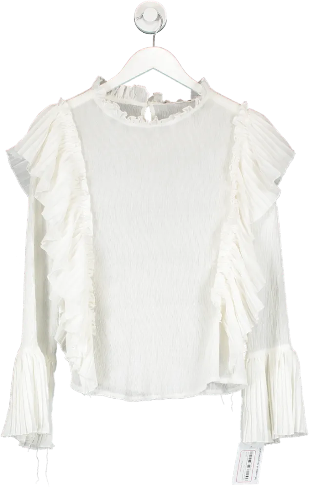 White Plisse Chiffon Blouse UK S