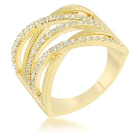 WildKlass 0.57ct CZ 14k Gold Plated Wide Cocktail Cable Ring