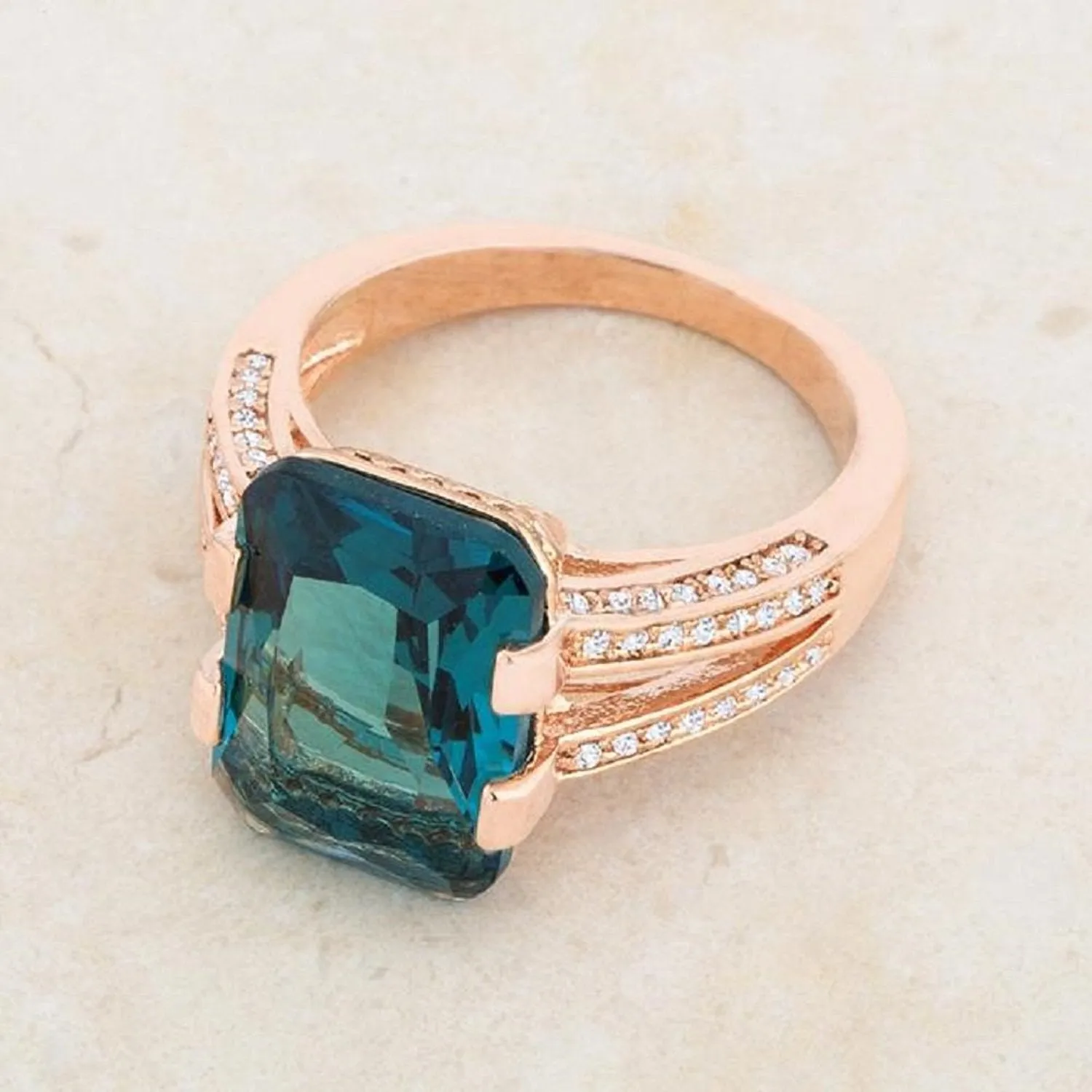 WildKlass 8.6ct Aqua CZ Rose Gold Emerald Classic Cocktail Ring