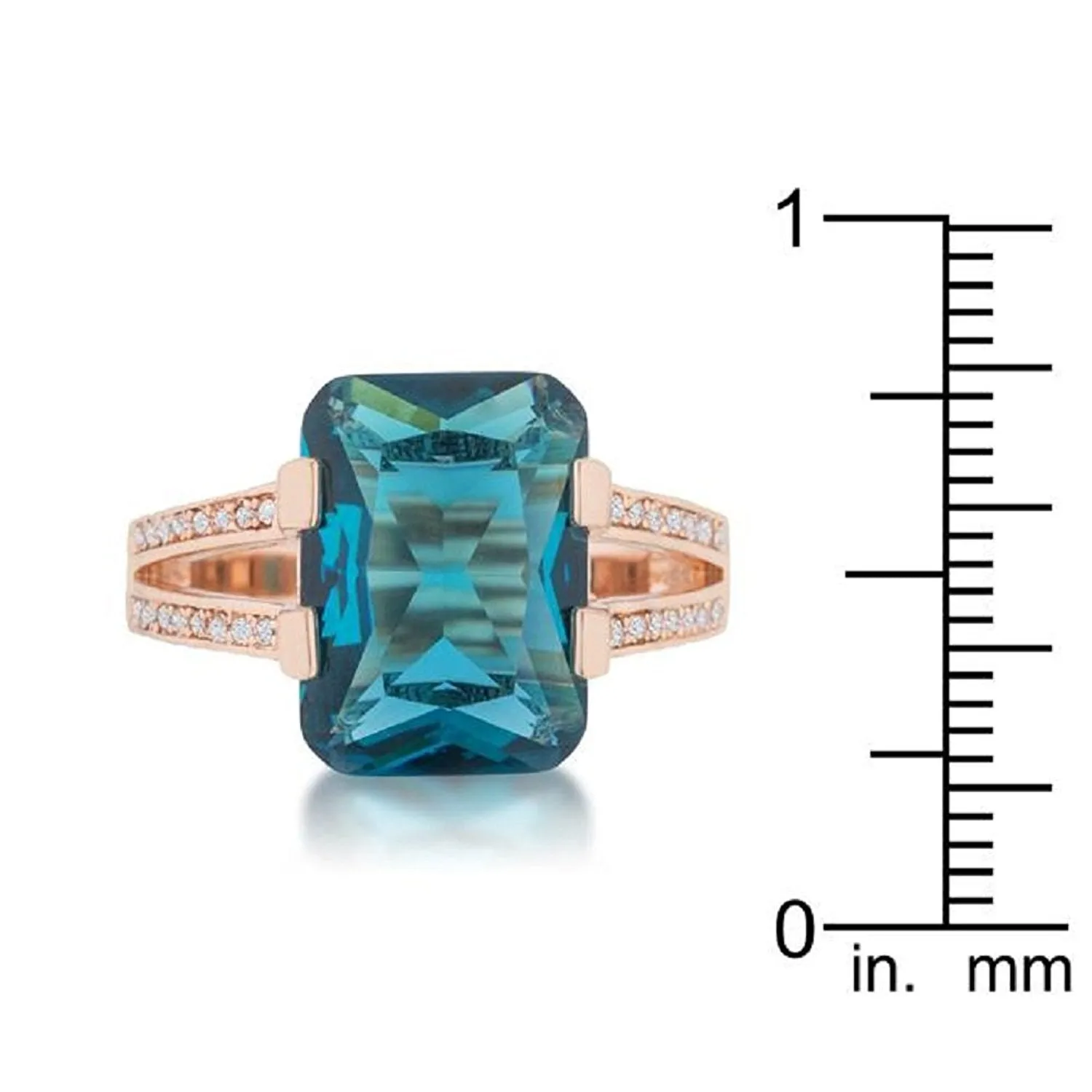 WildKlass 8.6ct Aqua CZ Rose Gold Emerald Classic Cocktail Ring