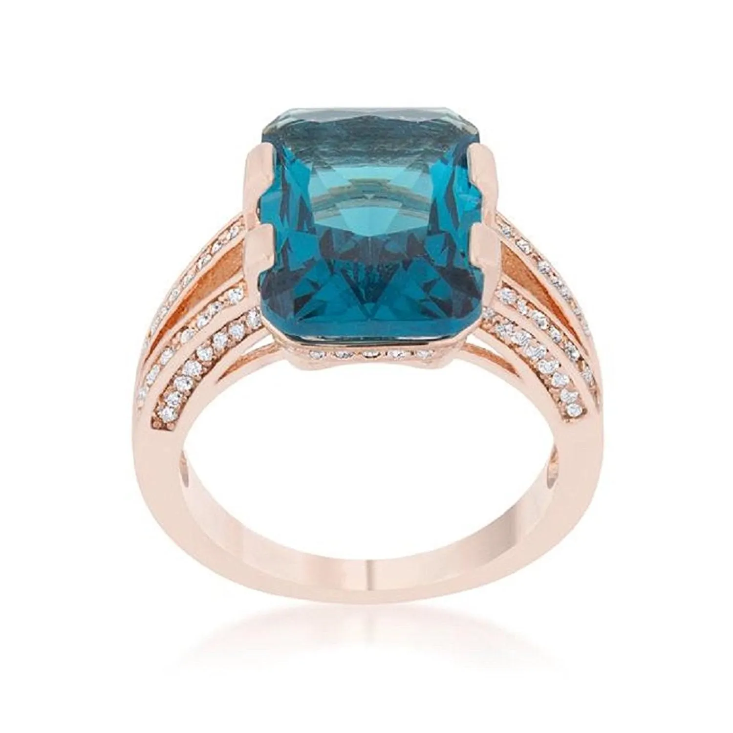 WildKlass 8.6ct Aqua CZ Rose Gold Emerald Classic Cocktail Ring