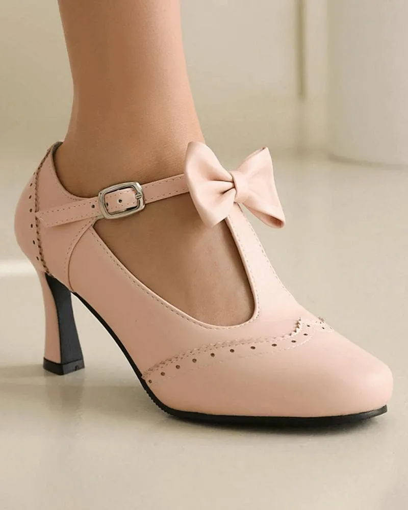 Women's Elegant Bow-knot Adjusting Buckle Heels