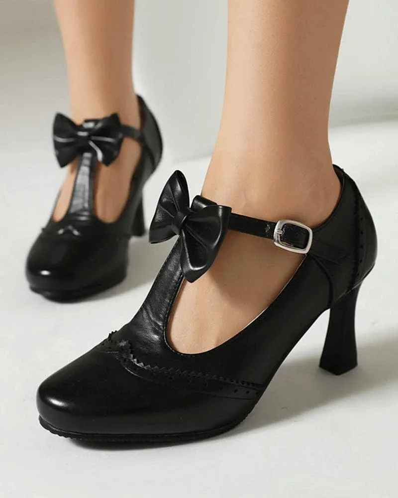 Women's Elegant Bow-knot Adjusting Buckle Heels