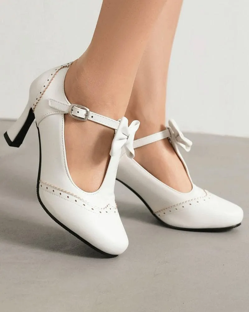 Women's Elegant Bow-knot Adjusting Buckle Heels