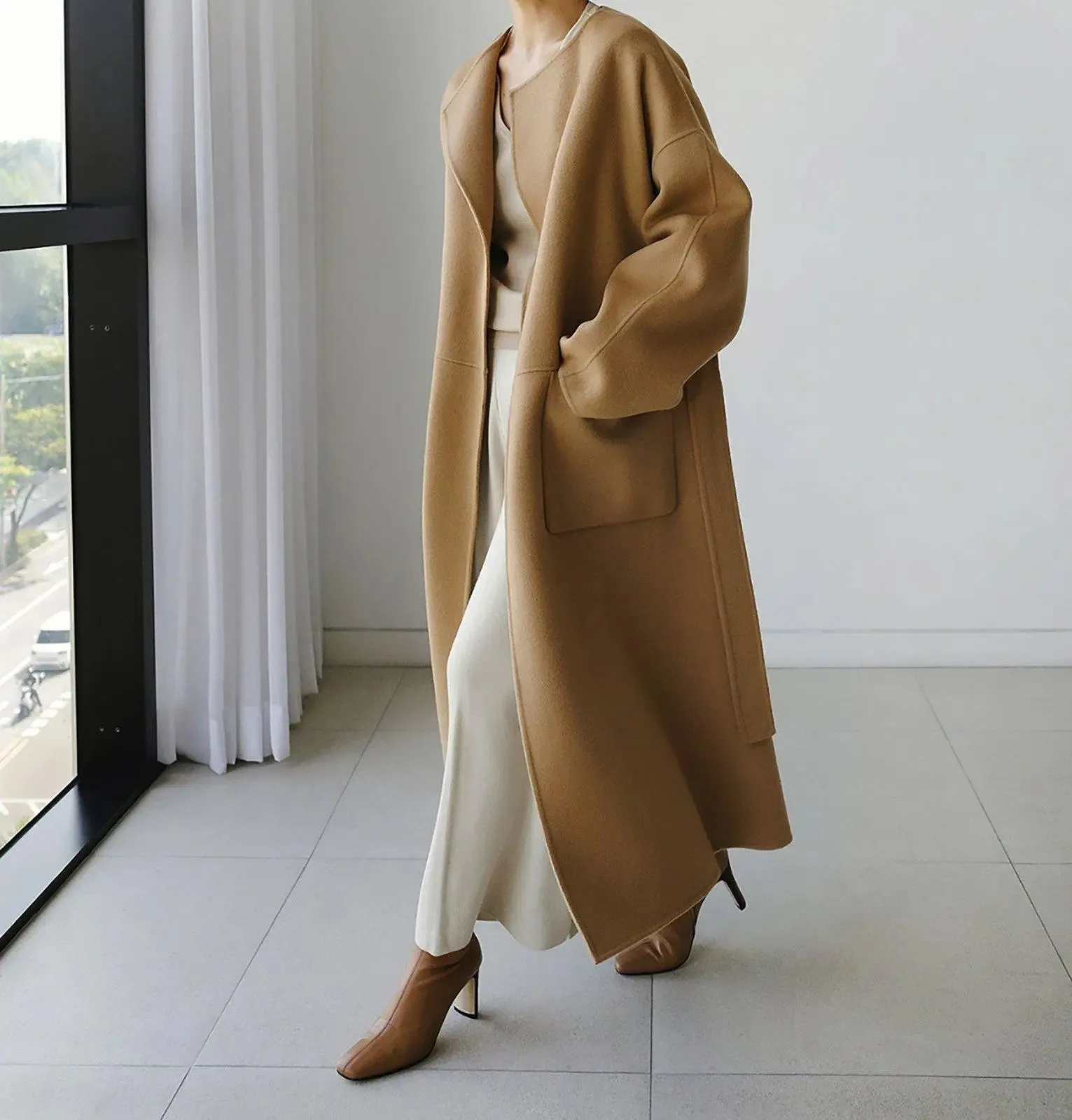 Women's wrap wool long coat,Camel long wool coat,Black Long wool coat,Oversize wool coat,Wool Overcoat,belted wool coat,Winter wool coat